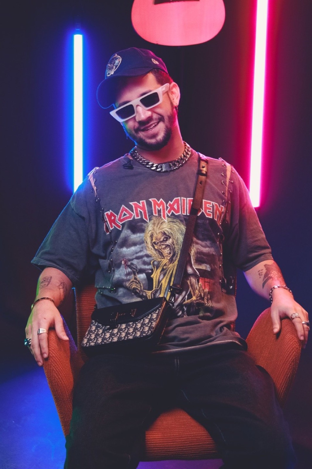 Guest between neon lights at Billboard Latin Music Week